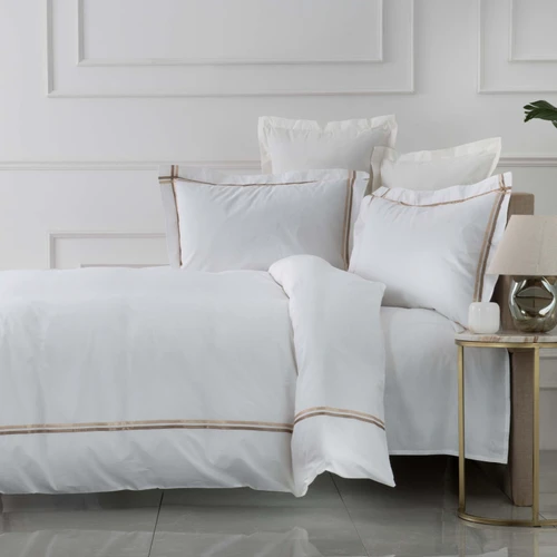 Karaca Home White Collection Valse Saten  Percale Çift Kişilik Nevresim Takımı Şeritli Bej 