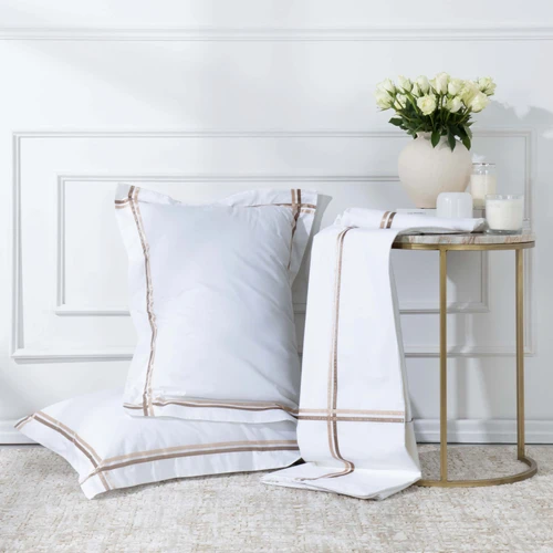 Karaca Home White Collection Valse Saten  Percale Çift Kişilik Nevresim Takımı Şeritli Bej 