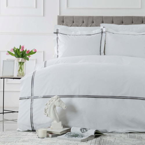 Karaca Home White Collection Valse Saten Percale Çift Kişilik Nevresim Takımı Şeritli Gri 