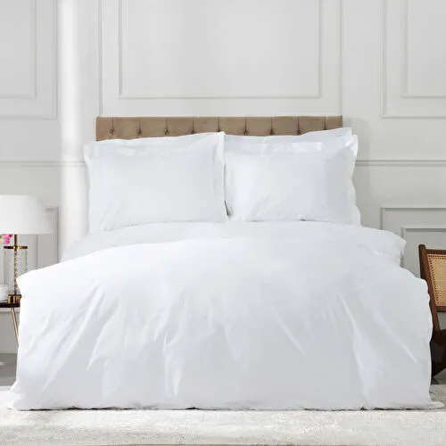 Karaca Home White Collection Ada Beyaz Zincir Şeritli Percale Çift Kişilik Nevresim Takımı