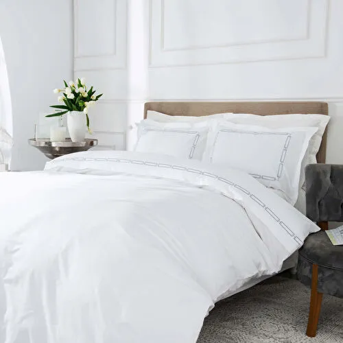 Karaca Home White Collection Oriane Gri Nakışlı Percale Çift Kişilik Nevresim Takımı 