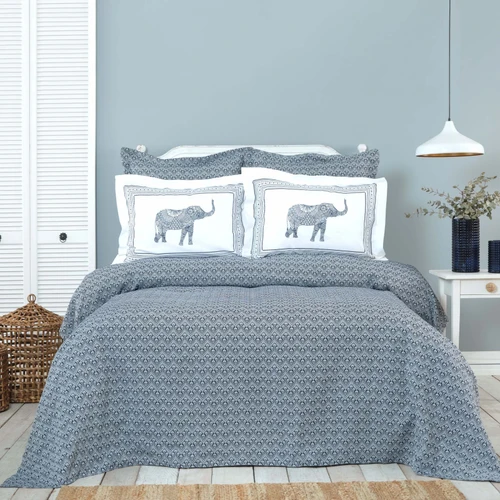 Karaca Home Somes İndigo Çift Kişilik Yatak Örtüsü Takımı ve Çarşaf Set