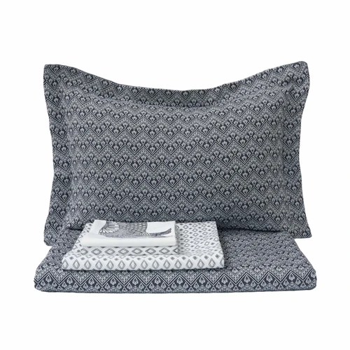 Karaca Home Somes İndigo Çift Kişilik Yatak Örtüsü Takımı ve Çarşaf Set