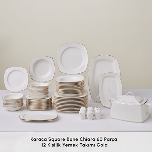 Karaca Square Bone Chiara 60 Parça 12 Kişilik Yemek Takımı Gold
