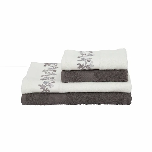 Karaca Home Flora Nakışlı Beden/ Yüz Havlusu Hamam Seti Gri 