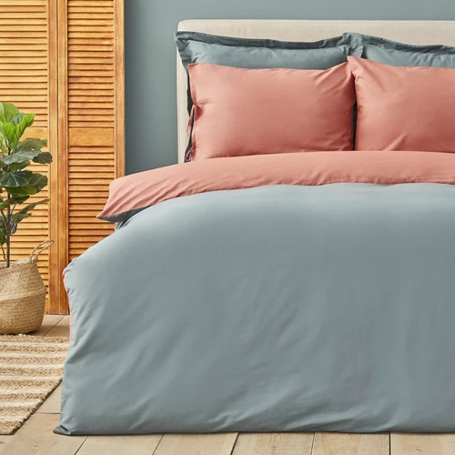 Karaca Home Basic Petrol-Terecota Çift Taraflı Çift Kişilik Nevresim Takımı