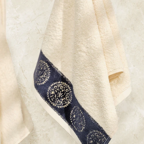 Karaca Home Minka Sonil %100 Pamuk Banyo/Yüz Havlusu Hamam Seti Off White/ Lacivert