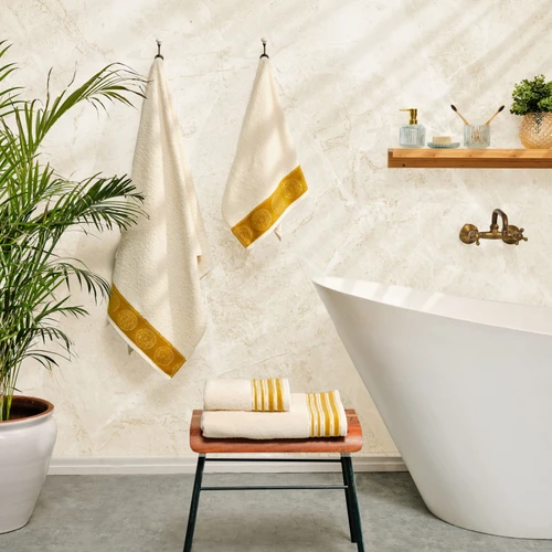 Karaca Home Minka Sonil %100 Pamuk Banyo/Yüz Havlusu Hamam Seti Off White Gold