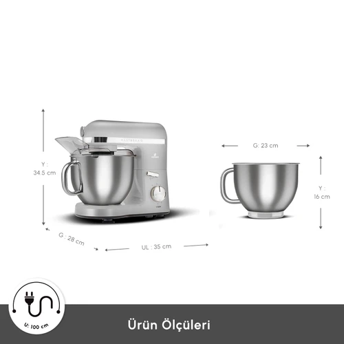 Karaca Mastermaid Chef Pro Çift Kollu Stand Mikser Pearl White 1750 W