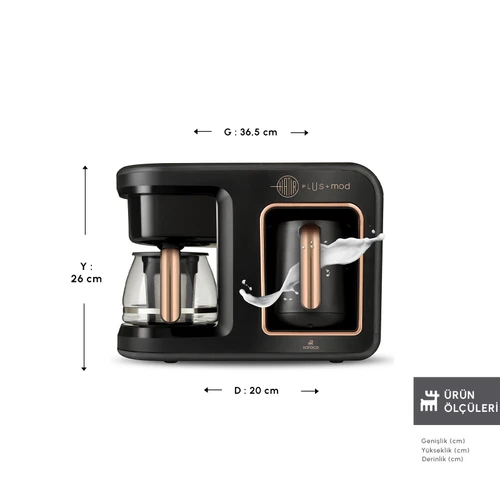 Karaca Hatır Plus 5 in 1 Essential Közde ve Sütlü Türk Kahvesi ve Filtre Kahve Makinesi Black Copper