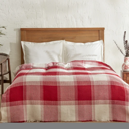 Karaca Home Flow Ekose Waffle Çift Kişilik Pike 200x230 cm Kırmızı