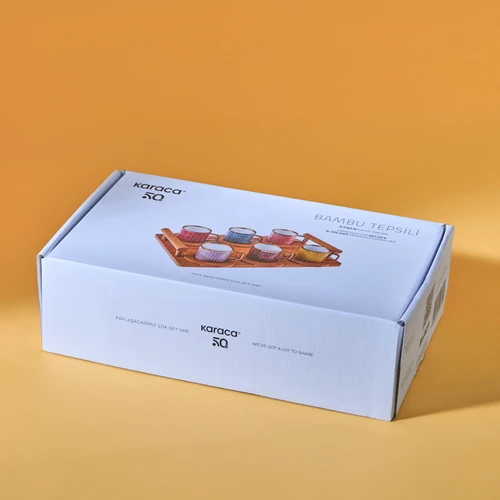 Karaca Bambu Tepsili 6 Kişilik Renkli Kahve Fincan Takımı 90 ml