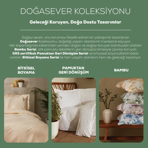 Karaca Home Doğasever Olive Doğadan Renkler Nakışlı Nevresim Takımı Çift Kişilik Haki 