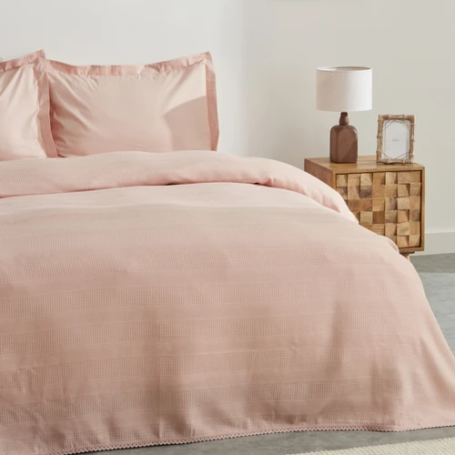 Karaca Home Aurora %100 Pamuk Kopenakili Çift Kişilik Pike Takımı Pudra