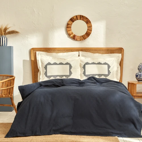 Karaca Home Candice %100 Pamuk Çift Kişilik Nakışlı Pike Takımı Mavi