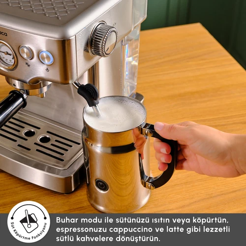 Karaca Coffee Art 1353 Süt Köpürtücülü, 20 Bar Basınçlı, Espresso, Latte, Cappuccino, Americano Makinesi Inox 1,8L 1350W