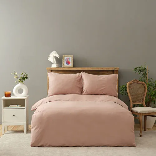 Karaca Home Lori Pudra Offwhite Biyeli %100 Pamuk Saten Çift Kişilik Nevresim Takımı