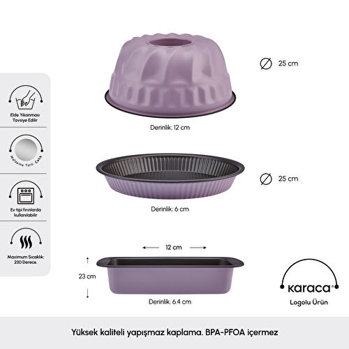 Karaca Multichef Valente Karbon Çelik 3 Parça Kek Kalıbı Seti Pink