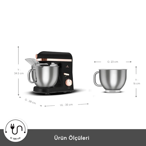 Karaca Mastermaid Chef Pro Çift Kollu Hamur Yoğurma Makinesi Matte Black Copper 1750W 5L
