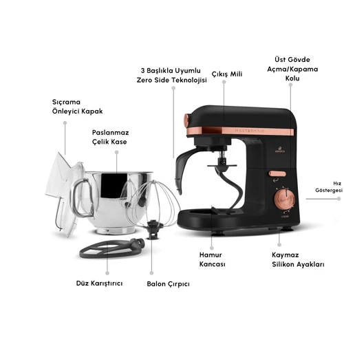 Karaca Mastermaid Chef Pro Çift Kollu Hamur Yoğurma Makinesi Matte Black Copper 1750W 5L