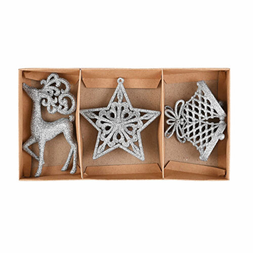 Karaca Home New Year Glitter 3 Parça Ağaç Süsü Seti Silver