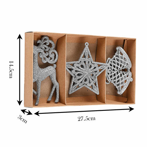 Karaca Home New Year Glitter 3 Parça Ağaç Süsü Seti Silver