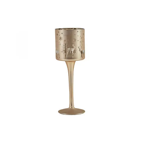 Karaca Home New Year Yılbaşı Helena Gold Cam Mumluk 7x20 Cm