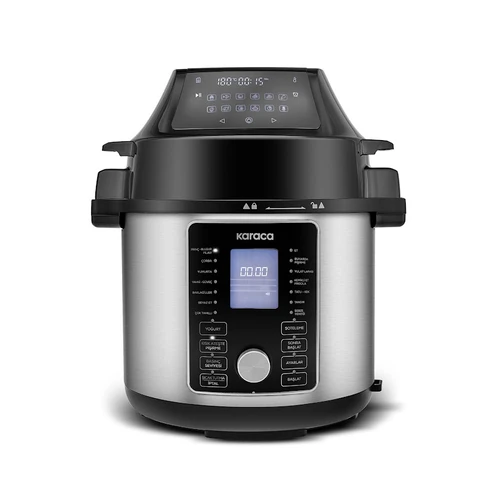 Karaca Cooker 2 in 1 Çok Amaçlı Basınçlı Pişirici Akıllı Elektrikli Düdüklü Tencere ve Airfryer Silver 6L