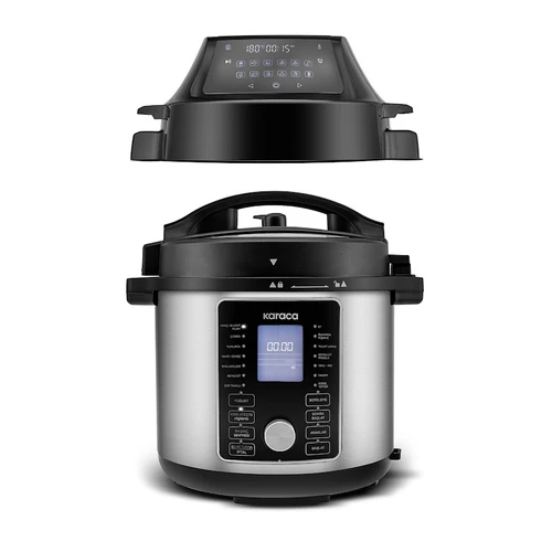 Karaca Cooker 2 in 1 Çok Amaçlı Basınçlı Pişirici Akıllı Elektrikli Düdüklü Tencere ve Airfryer Silver 6L
