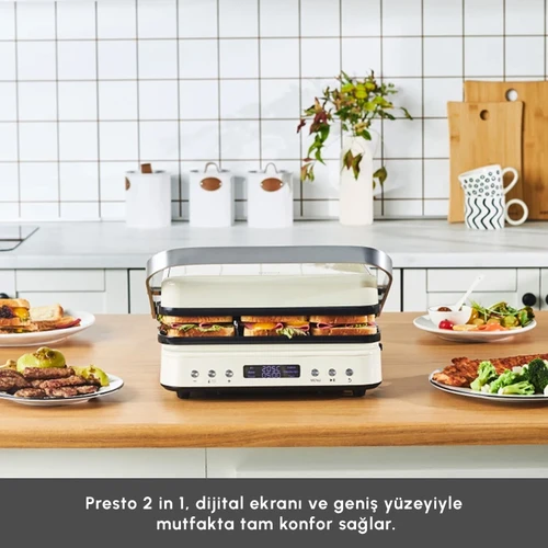 Karaca Presto 2 in 1 Digital 2009 Döküm Izgara ve Tost Makinesi Krem 2000W 6 Dilim Kapasiteli