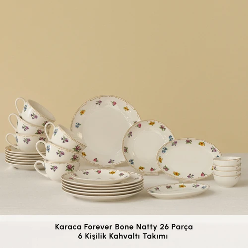 Karaca Forever Bone Natty 26 Parça 6 Kişilik Kahvaltı Takımı  
