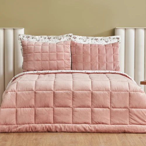 Karaca Home Lorrie Çift Kişilik Baskılı Tedy Comfort Set Pudra 