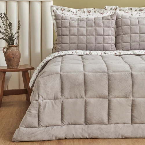 Karaca Home Lorrie Tek Kişilik Baskılı Tedy Comfort Set Gri