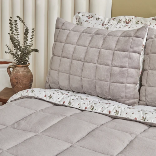 Karaca Home Lorrie Tek Kişilik Baskılı Tedy Comfort Set Gri