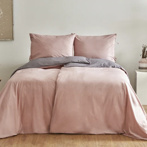 Karaca Home Family Size Basic Çift Kişilik Nevresim Takımı Gül Kurusu-Koyu Gri