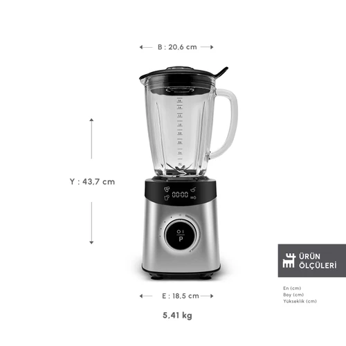 Karaca Dijital Ekran Inox Smoothie Blender Silver 1800W