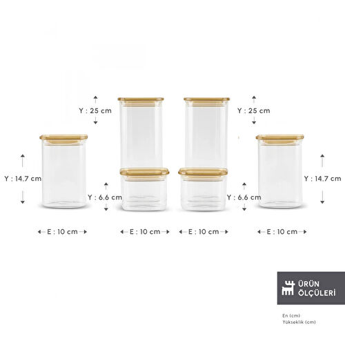 Karaca Deren 6'lı Cam Saklama Kabı Kare Karaca Deren 6'lı Cam Saklama Kabı Kare