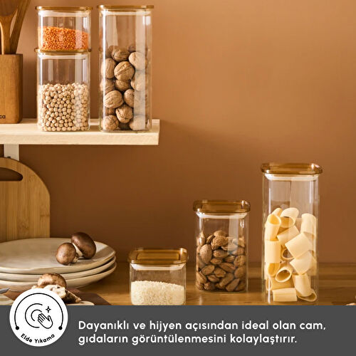 Karaca Deren 6'lı Cam Saklama Kabı Kare Karaca Deren 6'lı Cam Saklama Kabı Kare