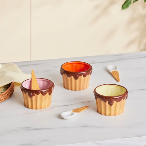 Karaca Cherry On Top 3'lü Kaşıklı Dondurma Kasesi