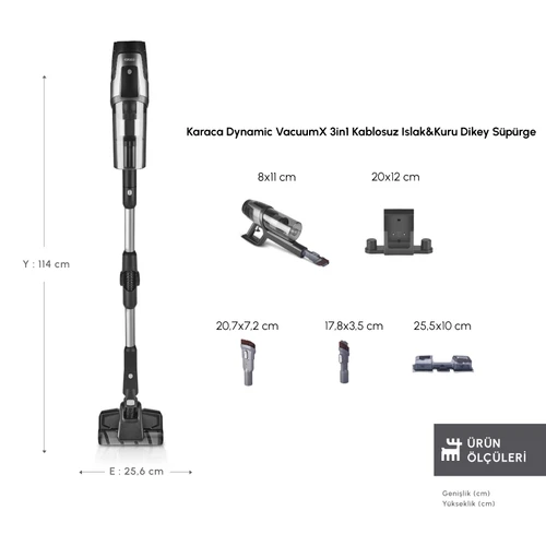 Karaca Dynamic Vacuumx 3 in 1 Kablosuz Islak Kuru Dikey Süpürge