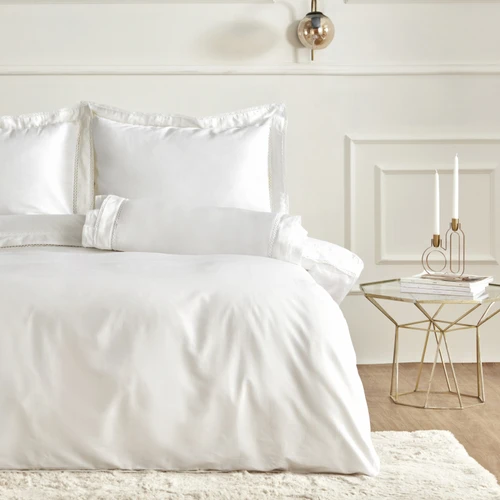 Karaca Home White Collection Begonia Çift Kişilik  Percale Nevresim Takımı Dantelli Beyaz