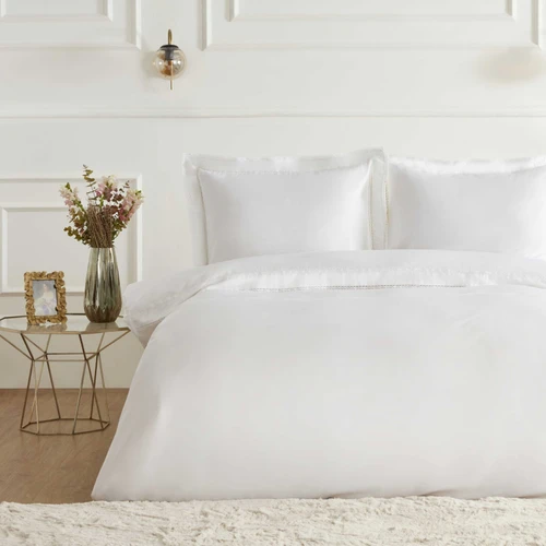 Karaca Home White Collection Begonia Çift Kişilik  Percale Nevresim Takımı Dantelli Beyaz