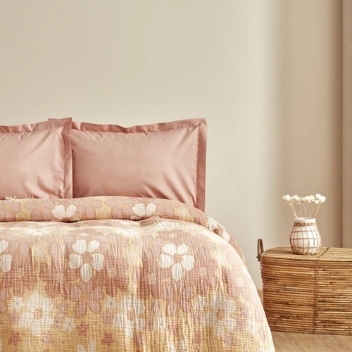 Karaca Home Nelly Müslin Çift Kişilik Pike Yatak Örtüsü Takımı Somon
