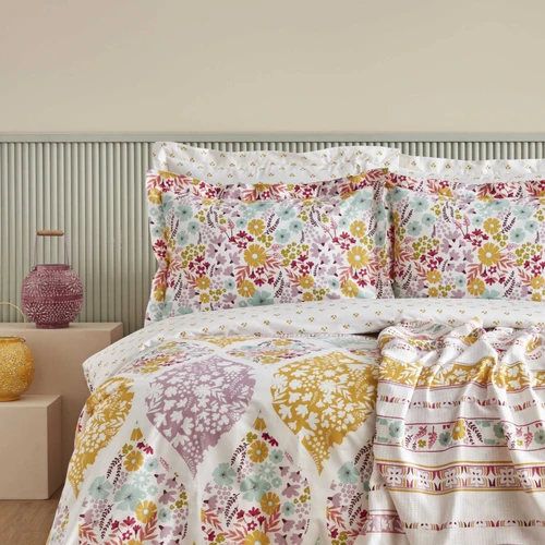 Karaca Home Nido %100 Pamuk Çift Kişilik Nevresim-Pike Hediyeli Takımı Multicolor