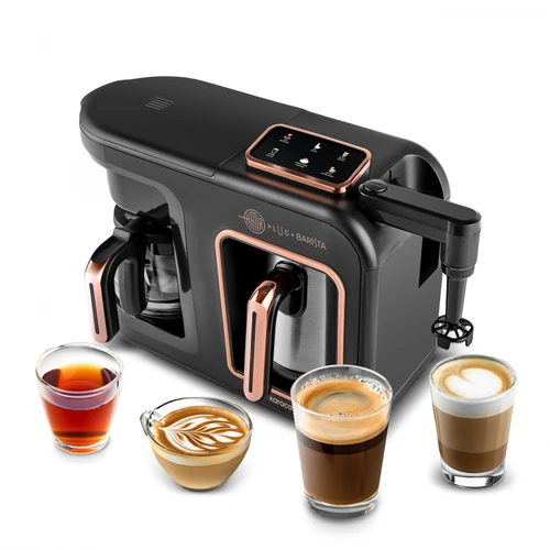 Karaca Hatır Plus Barista Steel 6 in 1 Konuşan Latte Cappuccino ve Közde Türk Kahve Makinesi Black Copper