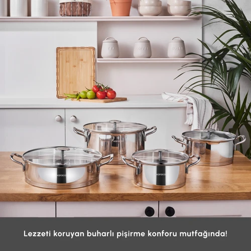 Karaca Vapor New İndüksiyon Tabanlı 8 Parça Süzgeçli Çelik Tencere Seti