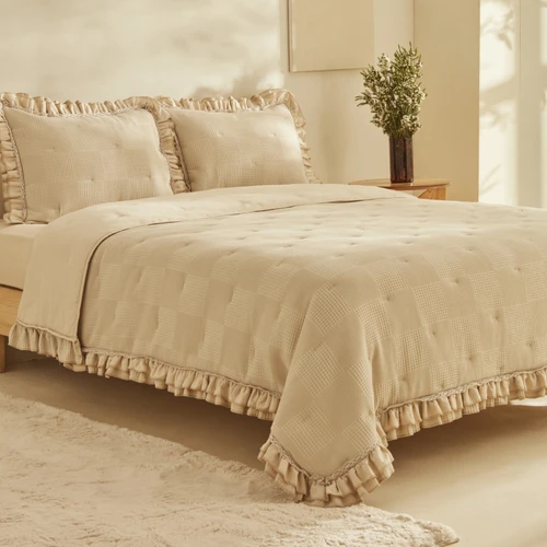 Karaca Home White Collection Perios %100 Pamuk Çİft Kişilik Spring Comfort/Uyku Seti Fırfırlı Bej