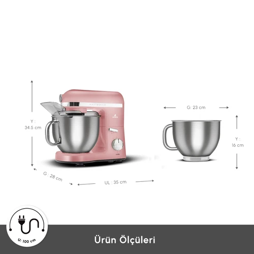 Karaca Mastermaid Chef Pro Çift Kollu Stand Mikser Pearly Pink 1750w 
