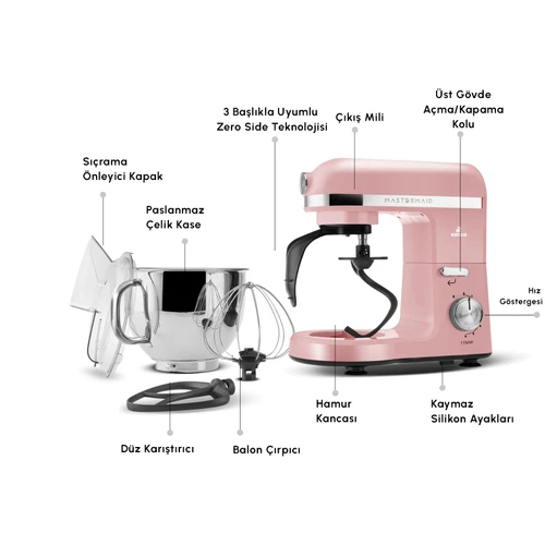 Karaca Mastermaid Chef Pro Çift Kollu Stand Mikser Pearly Pink 1750w 