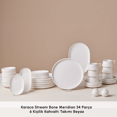 Karaca Stream Bone Meridian 34 Parça 6 Kişilik Kahvaltı Takımı Beyaz
